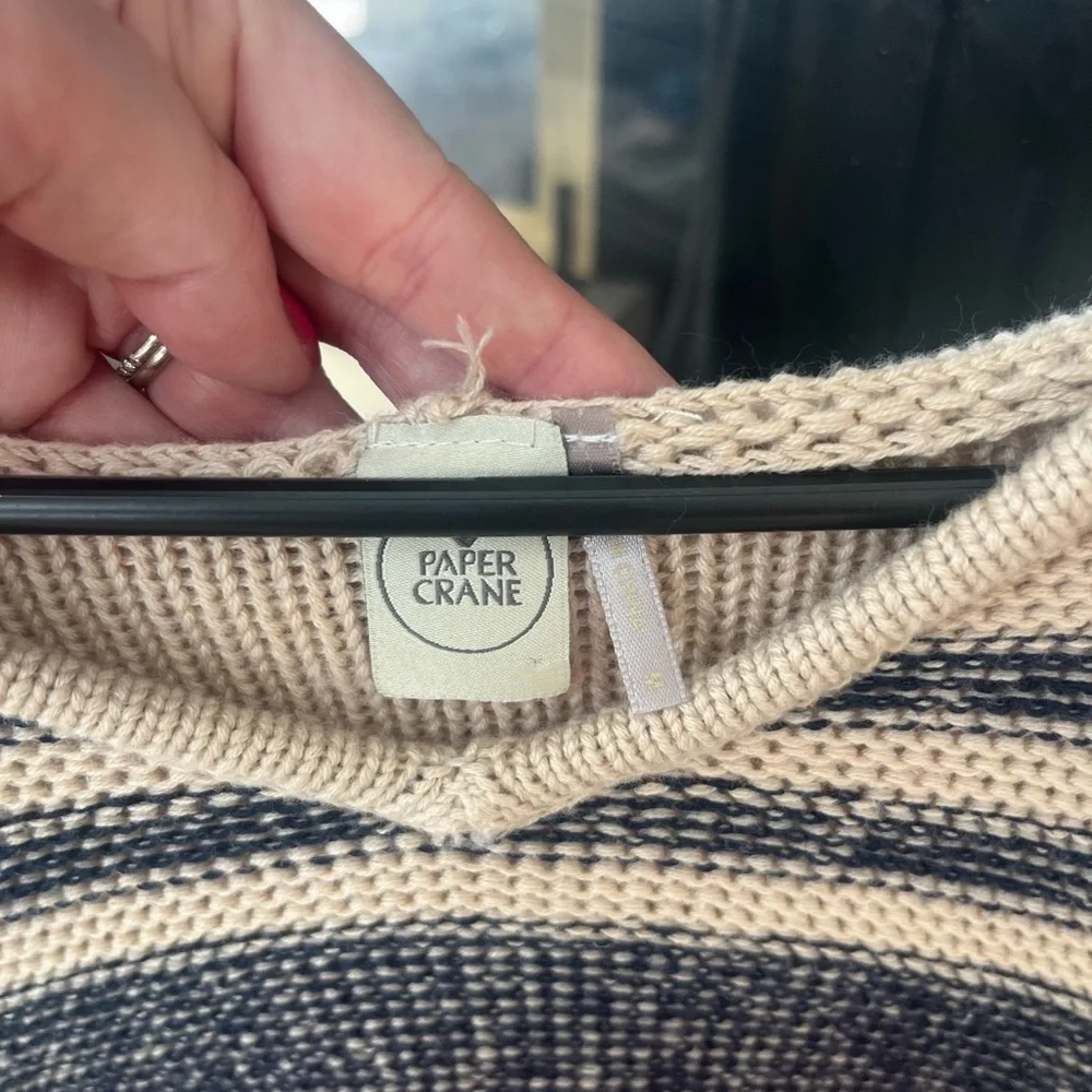 Paper Crane Sweater Poncho Hoodie. Striped Women’s Sz-M Preppy Travel